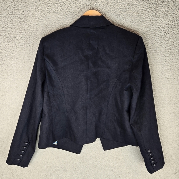 Elie Tahari Womens Linen Blend Crop Blazer Sz 8 Crest Buttons Open Front Lined - Picture 12 of 15